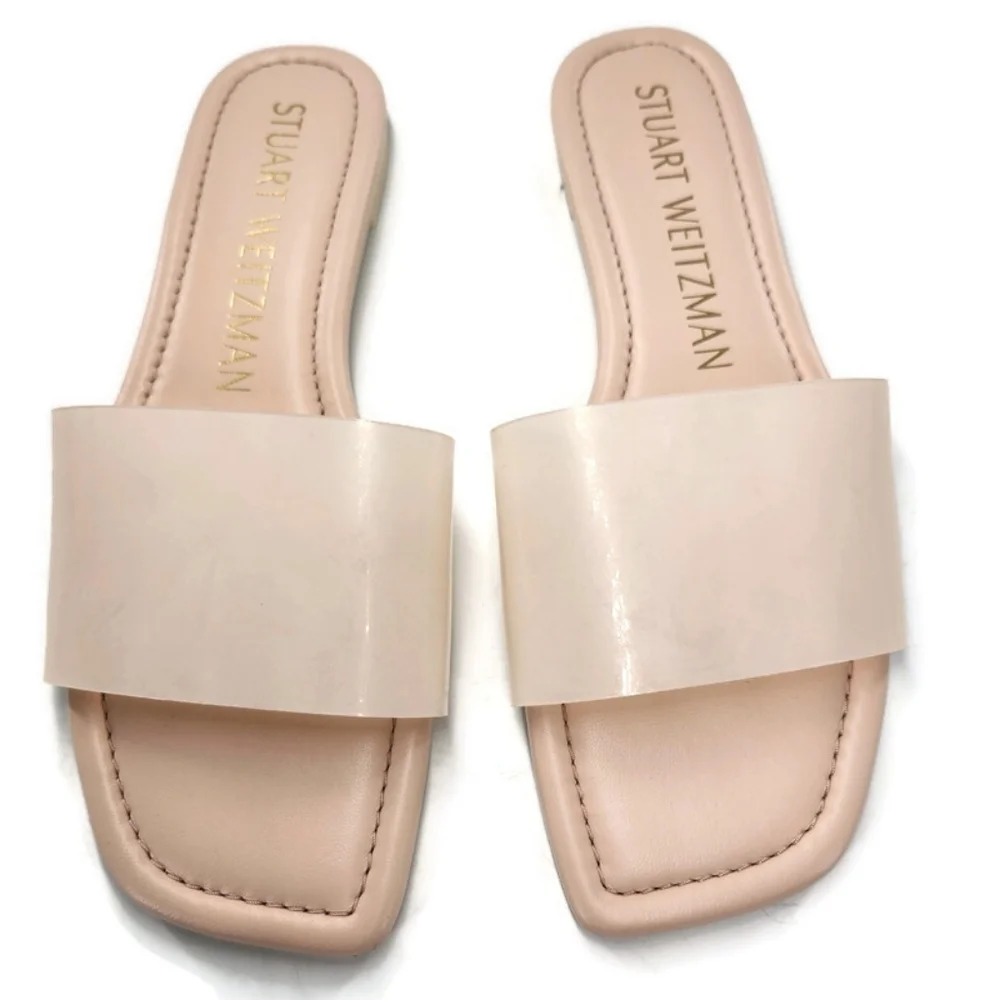 Stuart Weitzman Summer Rosewater Pink Cream Slide-On Flat Sandals